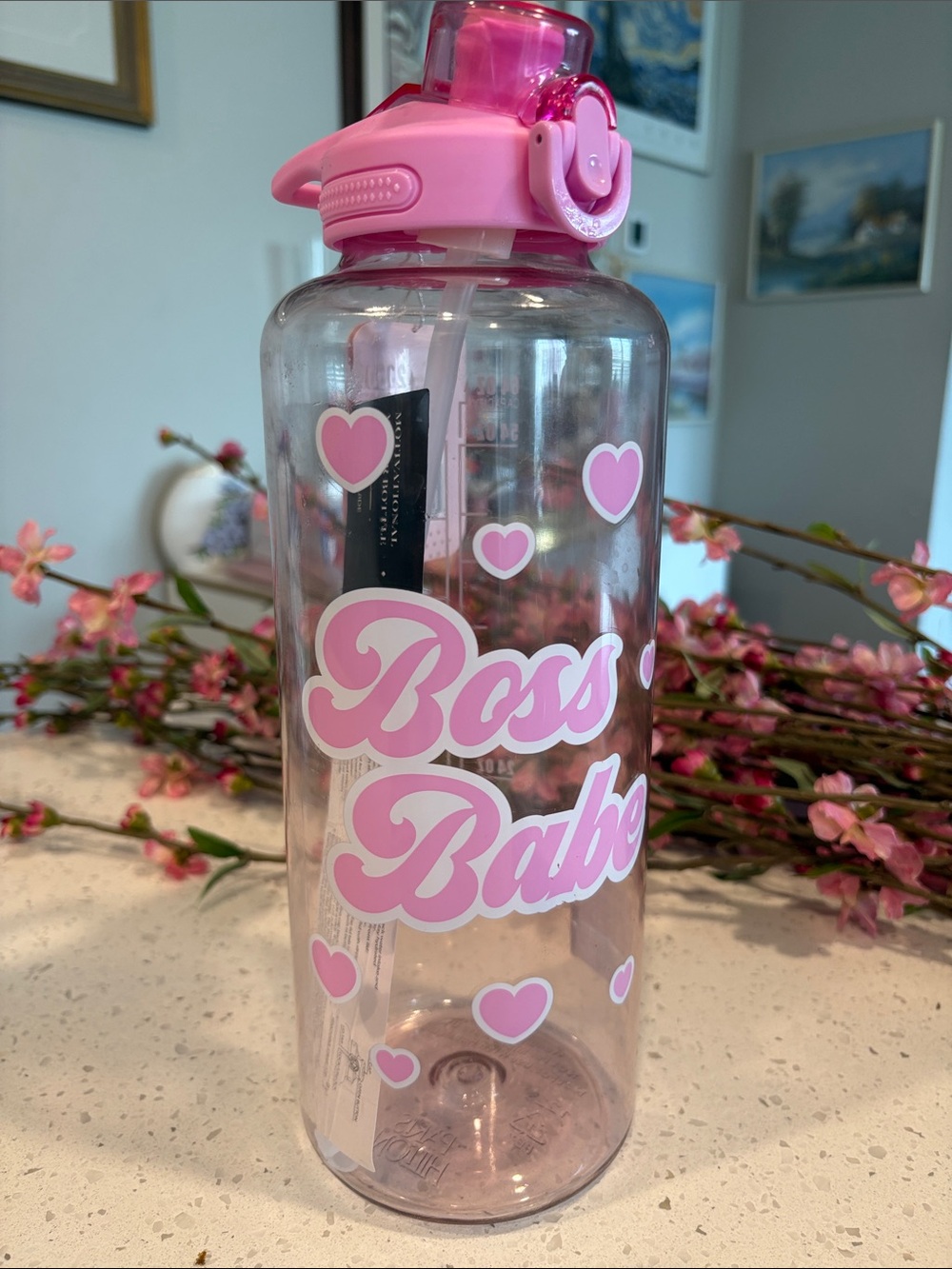 Paris Hilton Pink 'Boss Babe' Heart Water Bottle